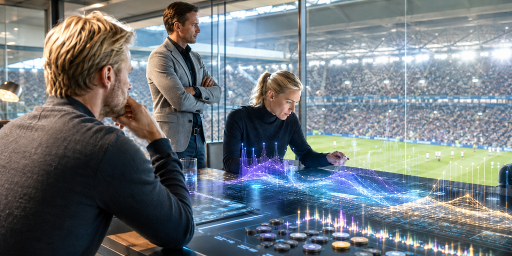 Asiantuntijat analysoivat jalkapallomarkkinoita stadionin aitiossa